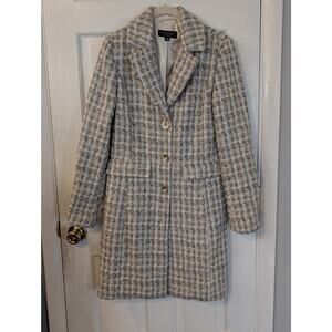 Laundry by Shelli Segal | White Tweed Long Pea Coat | Small